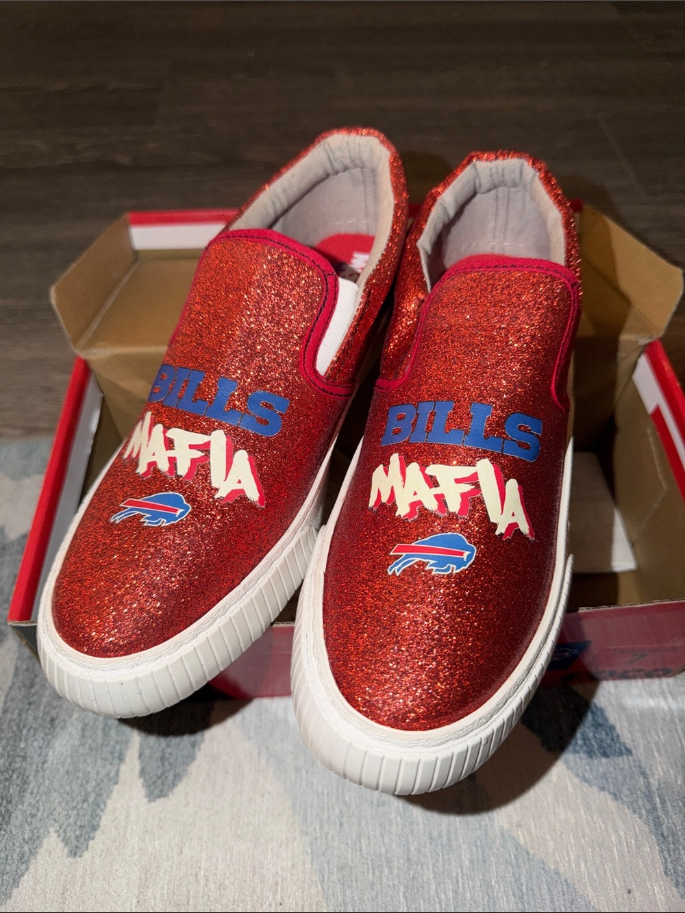 Bills Mafia Red Glitter Slip-On Sneakers